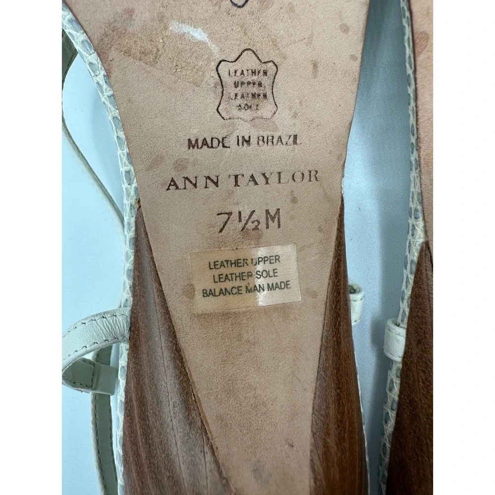 Ann Taylor Womens White Snakeskin Strappy Kitten Heel Sandals Size 7.5M